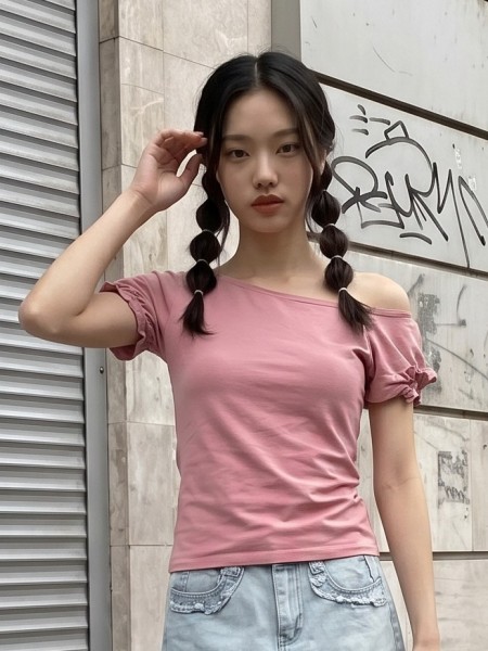 JR CORE NRC Off Shoulder Elastic Sleeves Tee