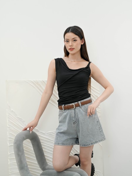 SMARTEN CROSS TWIST OFF SHOULDER JERSEY TEE