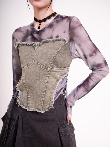 DITOX Washed Corset Sheer Combi Top