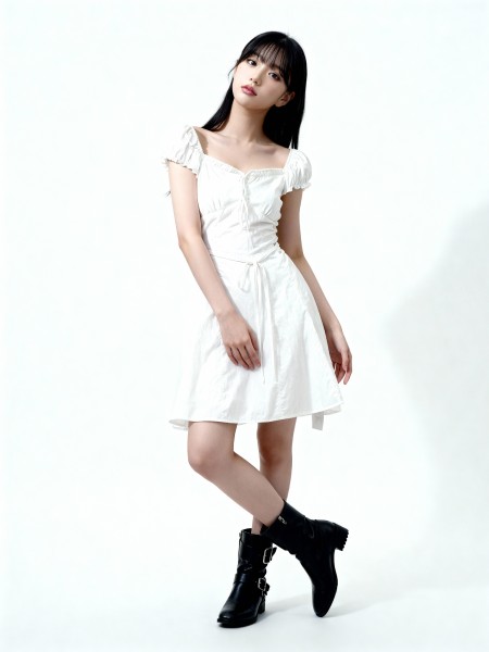 Multi Colour Puff Sleeves Knee Length Dress