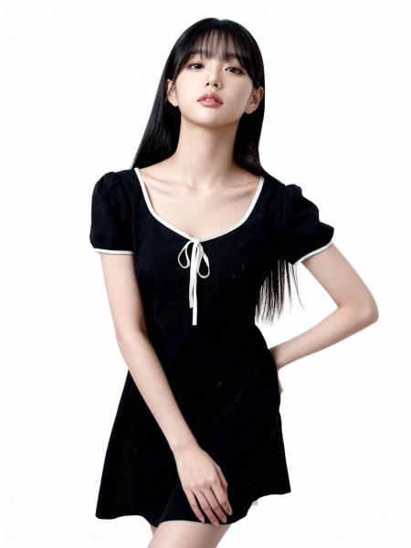 White Lining Side Runched Mini Dress