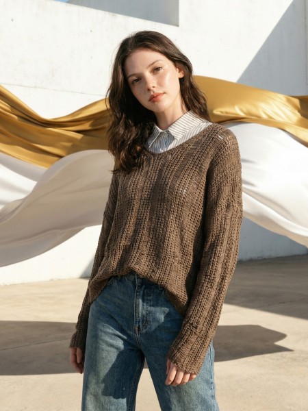 EID Knit Crochet V Neck Top