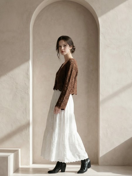 EID Flower Embroidery with Lace Edge Maxi Skirt