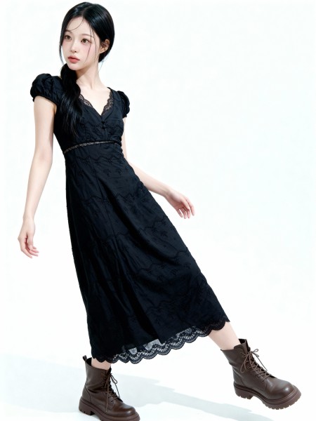 Kathy Embroidery Vintage Midi Dress