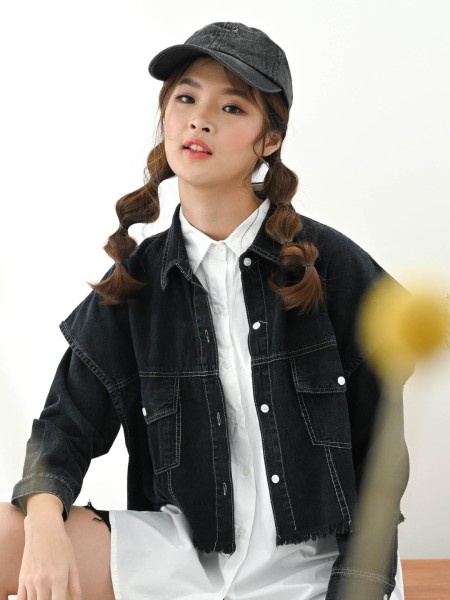 2pcs Set Shirt and Black Denim Vest - J 