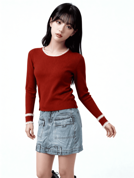 CNY Lace Outline Knit Top