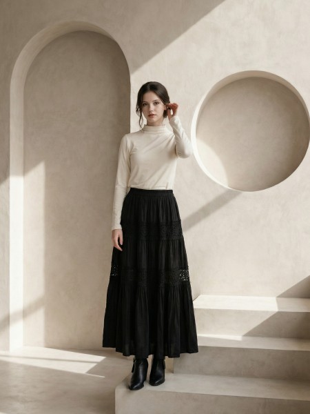 EID Embroidery Border Tier Maxi Skirt