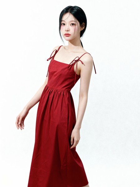 Irine Midi Dresss With Ribbon Tied Sleeves
