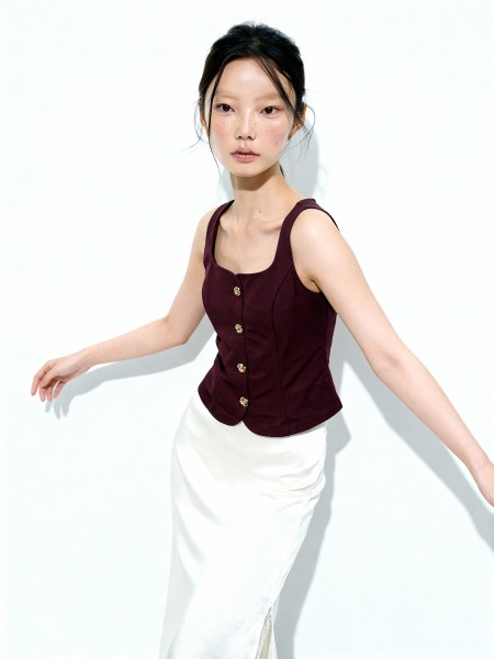 Gwen Gold Rose Button Square Neck Top