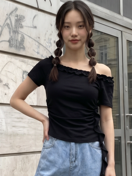 JR CORE NRC Ruffles Neckline Off Shoulder Tee