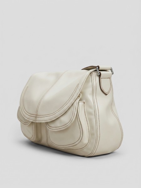 'MIA JR.' White Hand-Stitched Flip Cover Bag