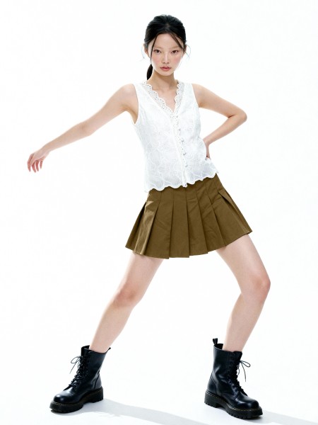 Holly Embroidery Button Top