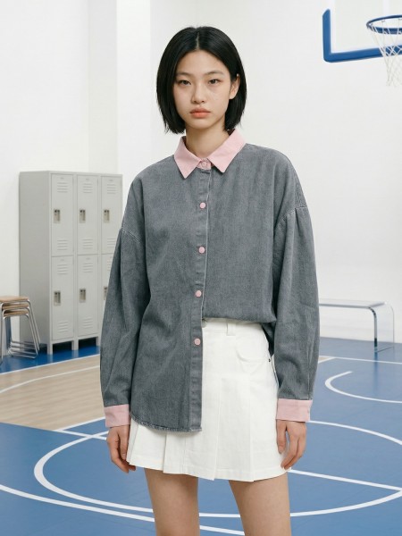 NRC Pink Button And Collar Denim Oversize Shirt