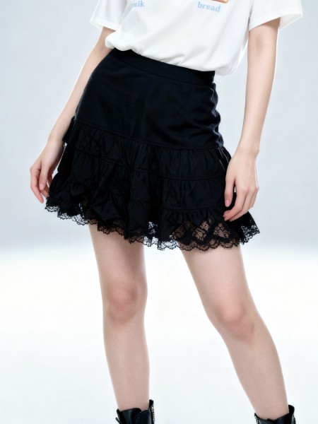 CORE Tiered Elastic Waist Mini Skirt w/inner Short