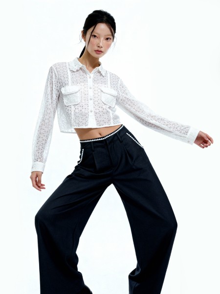 Celeste Embroidery Accent Wide Leg Pants