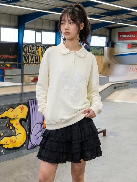 JR NRC Overlap Embroidery Tiered Mini Black Skirt