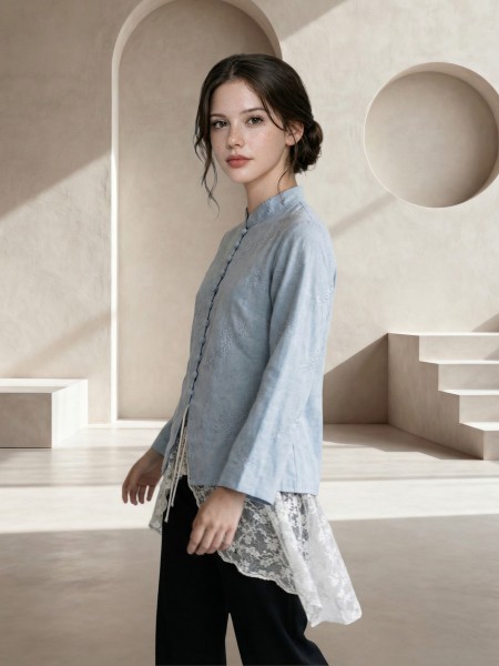 ELITE 2pcs Embroidery Top With Lace Tied