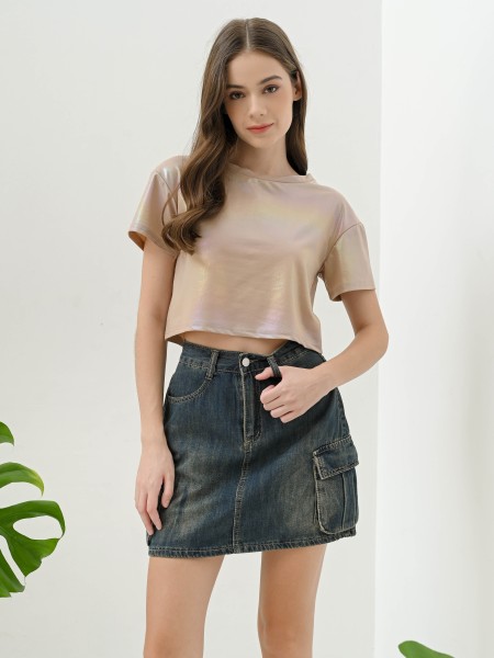 FELIZ23 Medley Metallic Semi Crop Tee