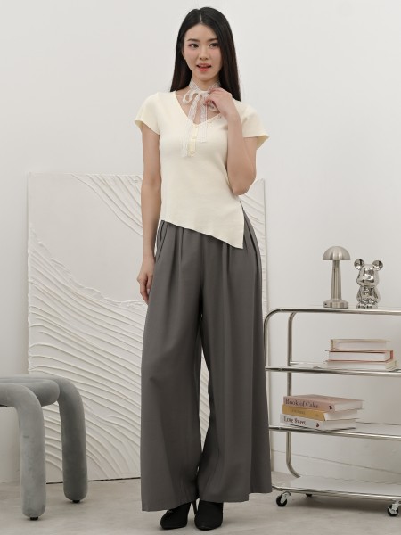 SMARTEN SEWN WAIST PLEATS WIDE LEG PANTS