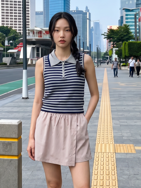 NRC Stripes Sleeveless Polo Zip Up Top