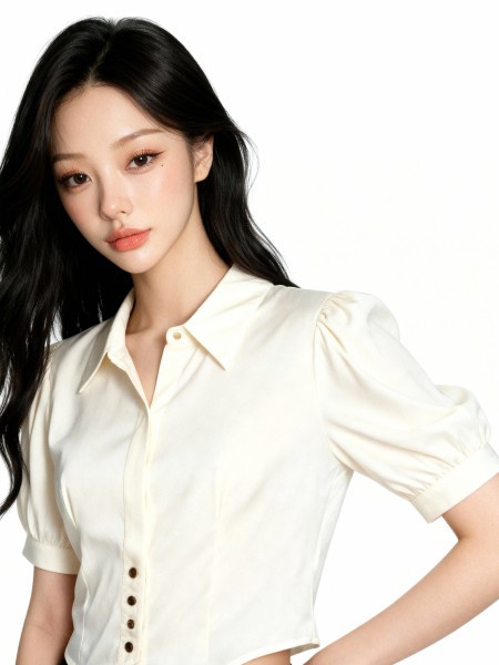 Puff Sleeves Satin Shirt RO1