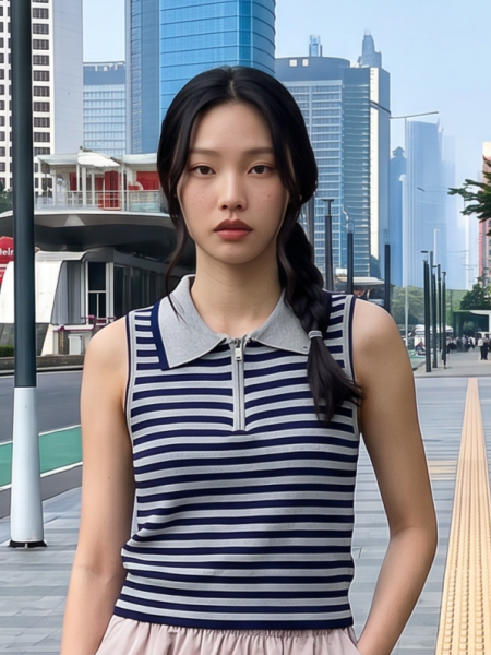 NRC Stripes Sleeveless Polo Zip Up Top