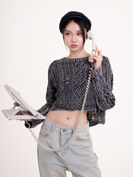 DITOX Washed Plait Knit Top