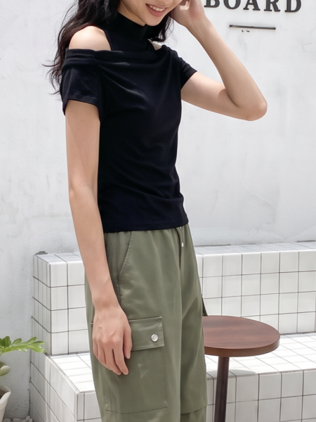 PG Draped Off Shoulder Short Sleeves Tee