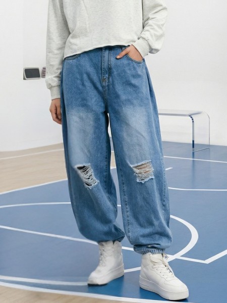 JR NRC 2Way Wear Knee Ripped Barrel And Wide Leg Denim