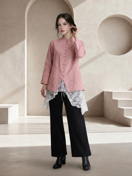 ELITE 2pcs Embroidery Top With Lace Tied