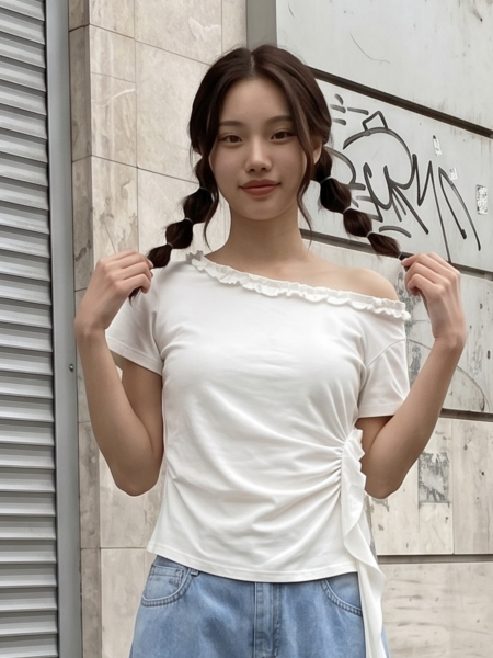 JR CORE NRC Ruffles Neckline Off Shoulder Tee