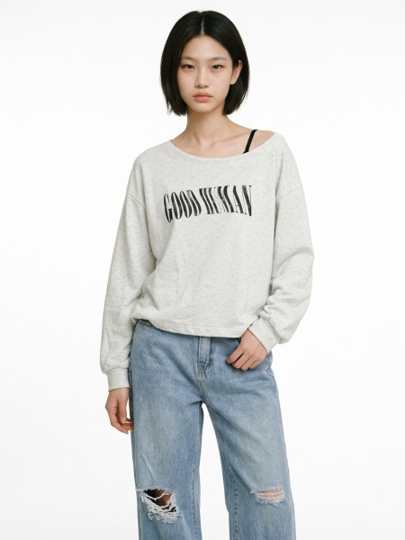 JR NRC Good Human Tremble Font Off Shoulder Sweatshirt