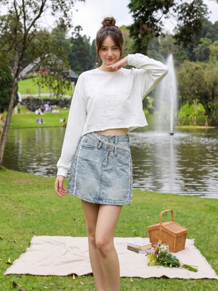 JR PG Double Button w/  Embroidery Acc Skort Denim