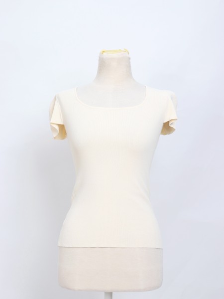 SMARTEN SQUARE NECT CAP SLEEVES KNIT TOP