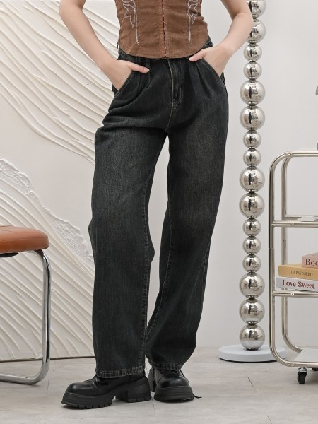 DITOX DARK BLACK DENIM STRAIGHT JEANS