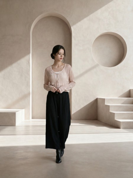 EID Crochet Front Tied Cardigan