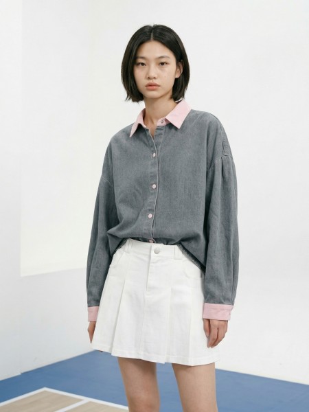 NRC Pink Button And Collar Denim Oversize Shirt
