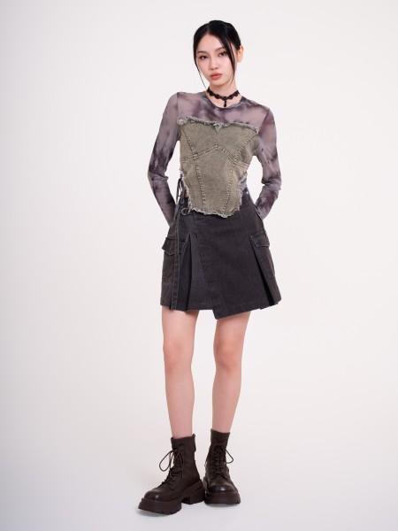 JR DITOX Washed Denim Overlap Pleat Skort