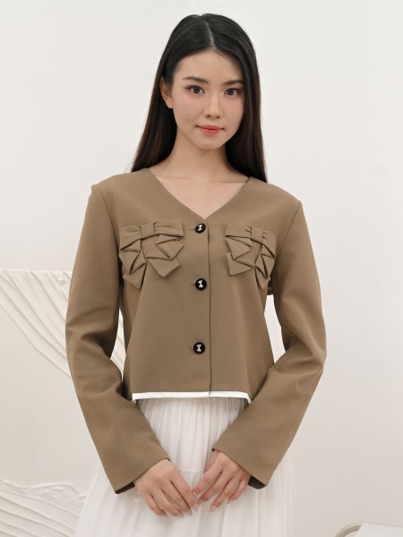 SMARTEN RIBBON BUTTON AND RIBBON BUST BLAZER