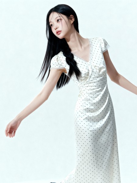 ELITE Hepburn Polka Classic Satin Midi Dress