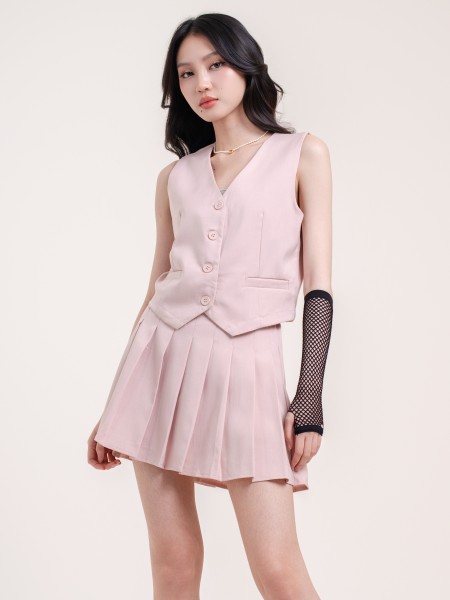 SMARTEN 2PCS SET VEST TOP WITH PLEATS SKORT