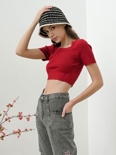 CNY24 Square Neck Knit Crop Top