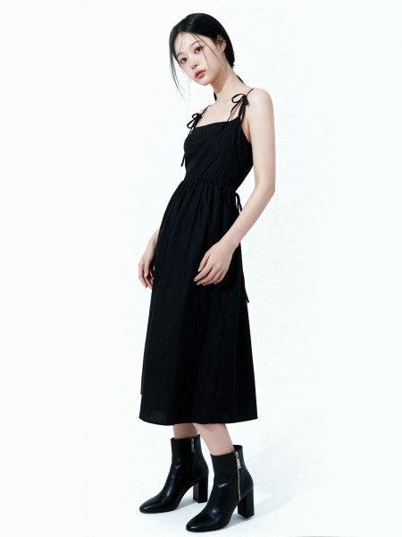 Irine Midi Dresss With Ribbon Tied Sleeves