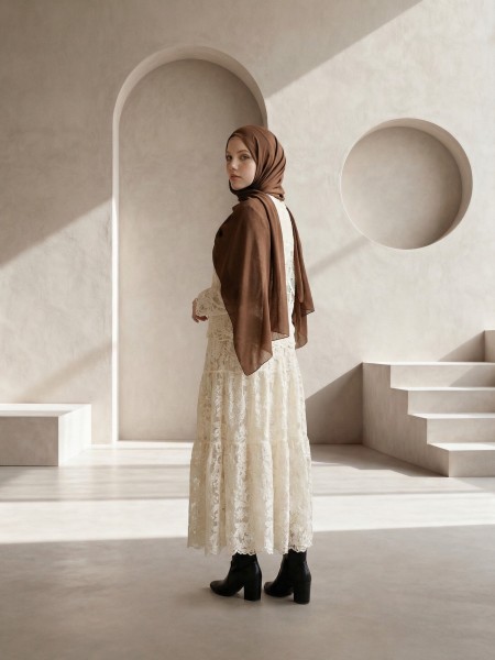 EID Taffeta Flower Embroidery Tiered Elastic Waist Skirt