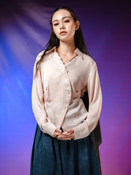 WW Zalfa Satin Lace Accent Shirt