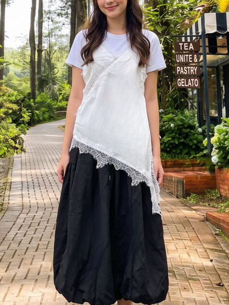 PG Satin Lace Cross Asymetric Camisole