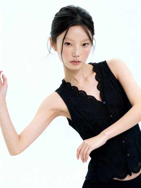 Holly Embroidery Button Top