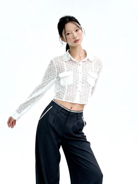 Celeste Embroidery Accent Wide Leg Pants