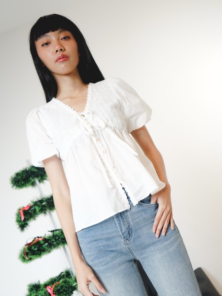 HT24 Eyelet Front Tied Natalie Top