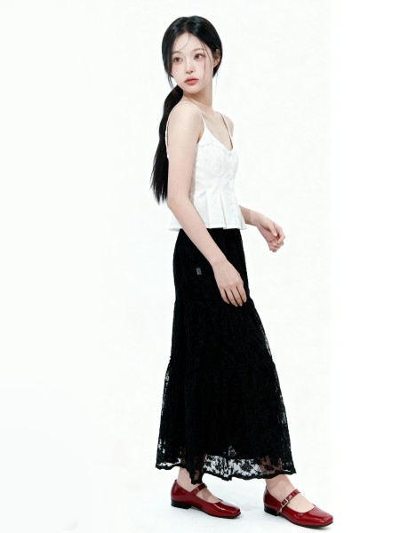Himi Tiered Flower Embroidery Lace w/Inner Midi Skirt